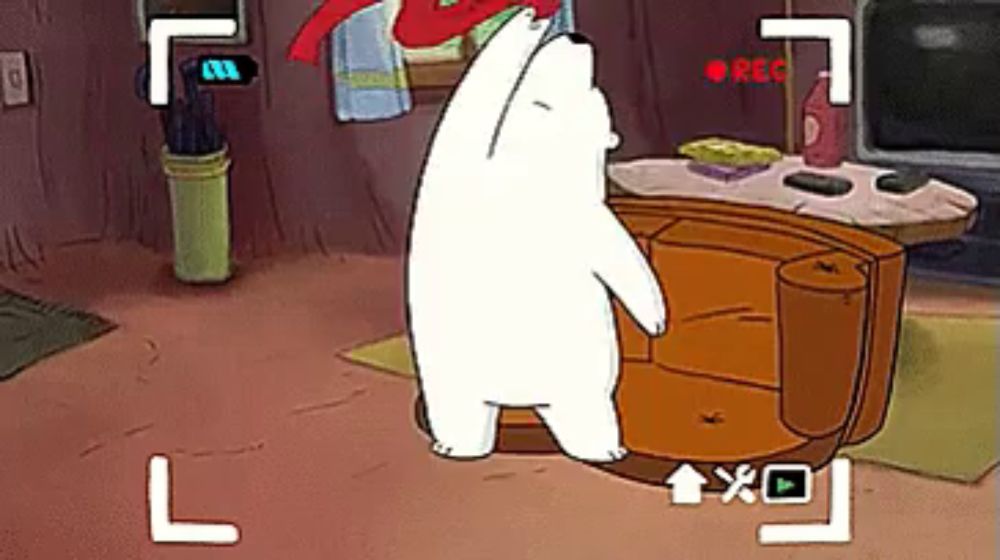 a cartoon of a polar bear dancing in a room with a recording button