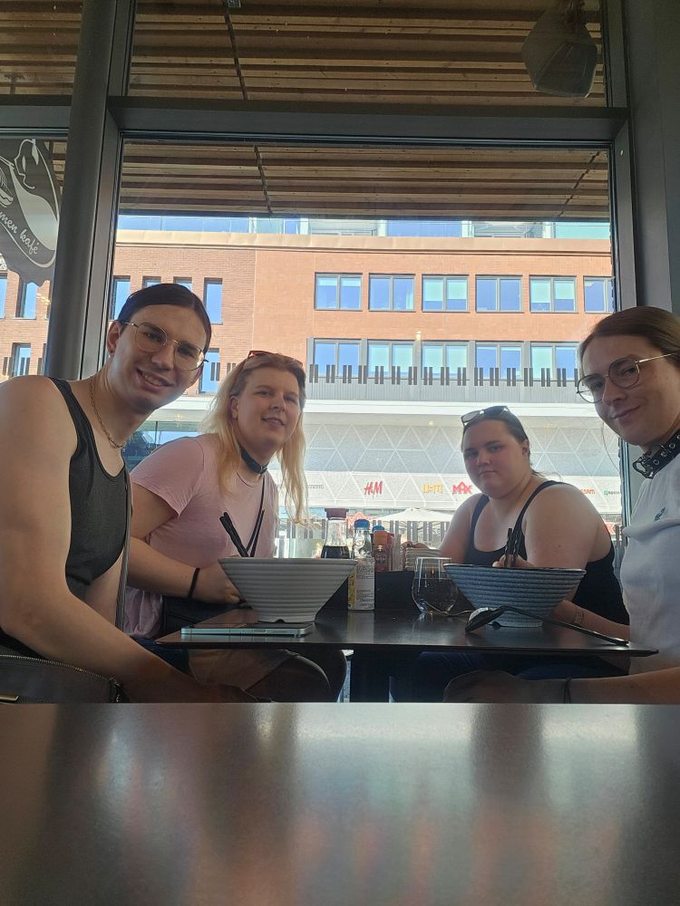 Me and my 3 girlfriends eating Udon Ramen.