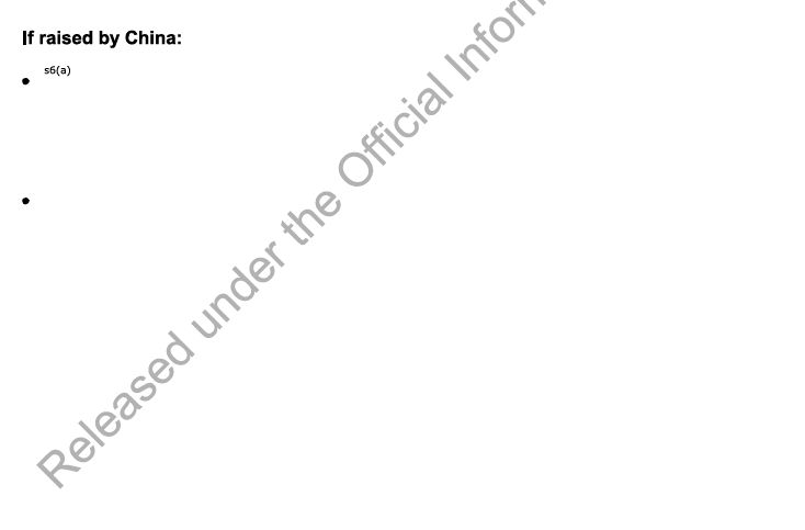 A screenshot of an OIA with the heading, 'If raised by China:', then all the following information redacted.