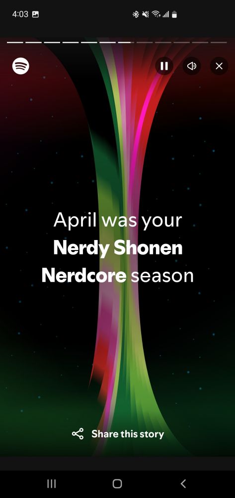 A screenshot of my Spotify wrapped reading "April was your nerdy Shonen nerdcore season".