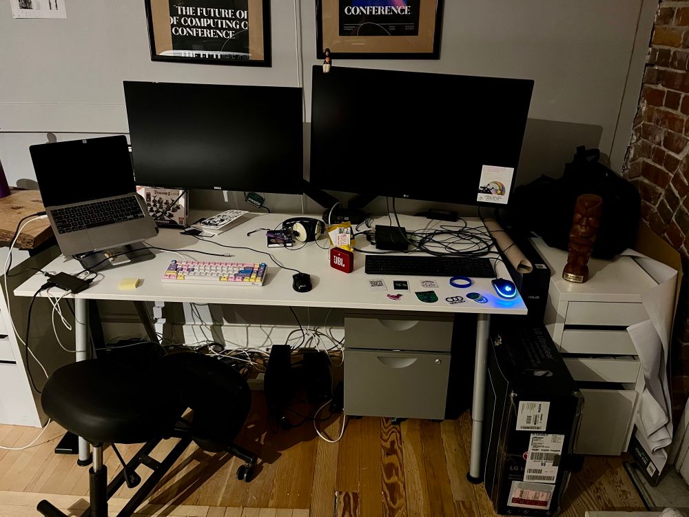 My desk at Z-Space with after dark lighting. 