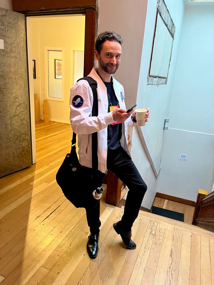 David in his Feathers Dev launch jacket 