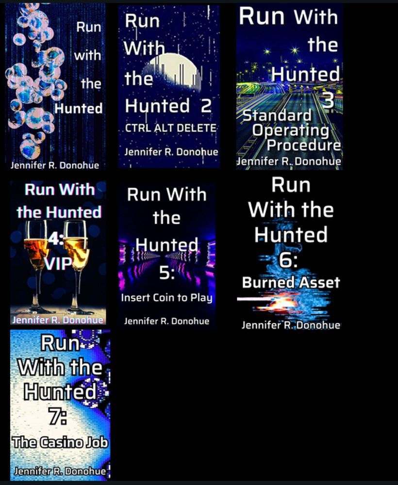 All 7 Run With the Hunted covers in a grid on a black background