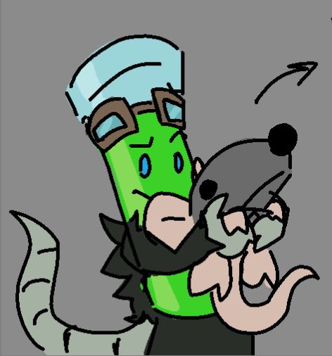 Test Tube holding a Doombringer, confused