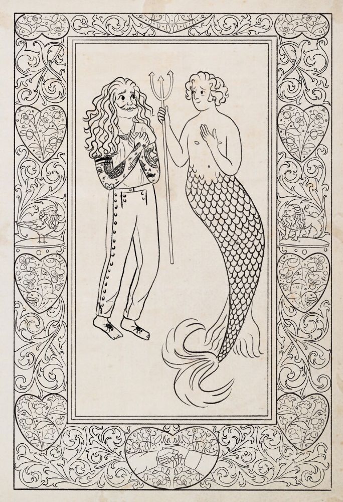 a line drawing of a medieval manuscript version of Ed and Mer-Stede