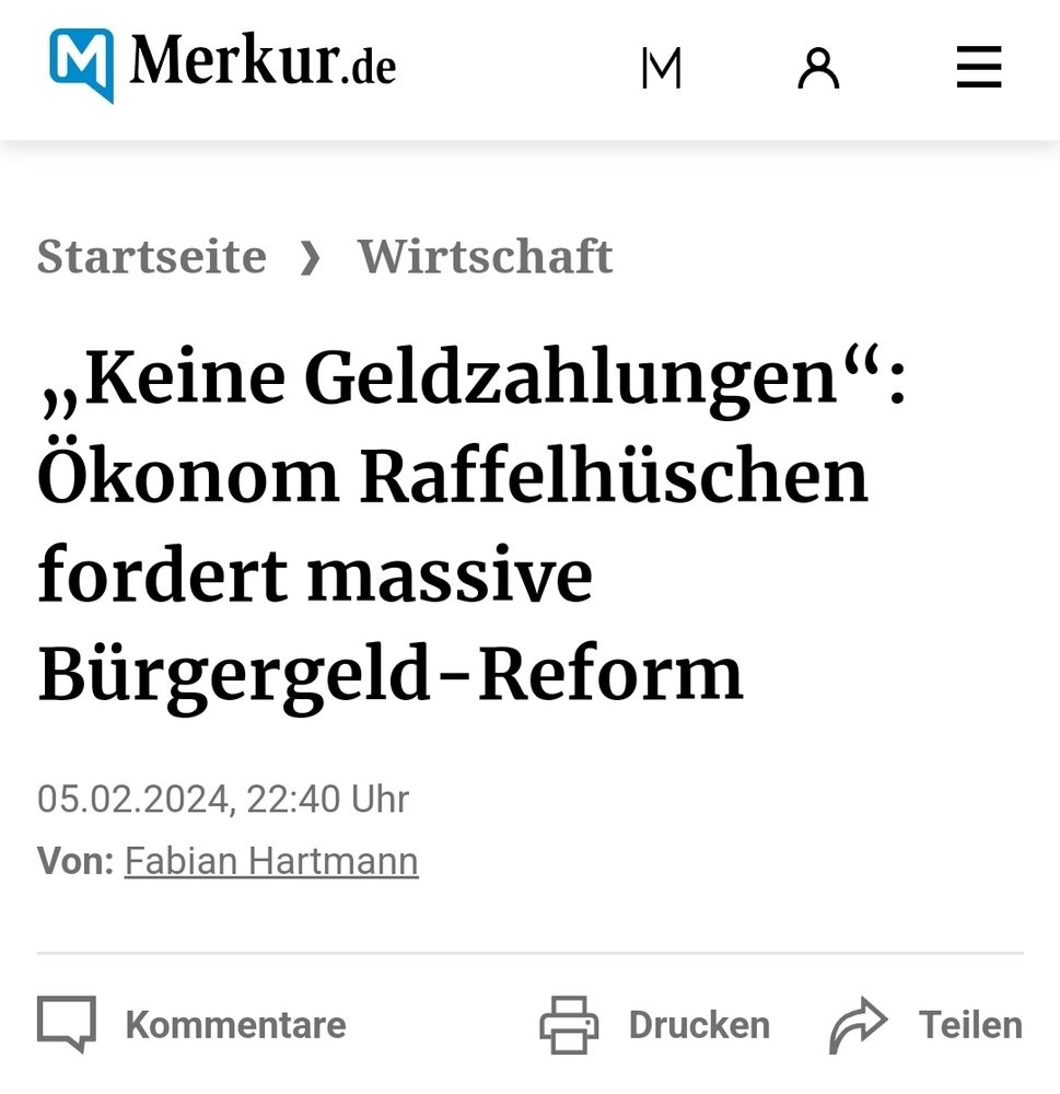 Merkur Screenshot 
Keine Geldzahlungen
Ökonom Raffelhüschen
fordert massive
Bürgergeld-Reform