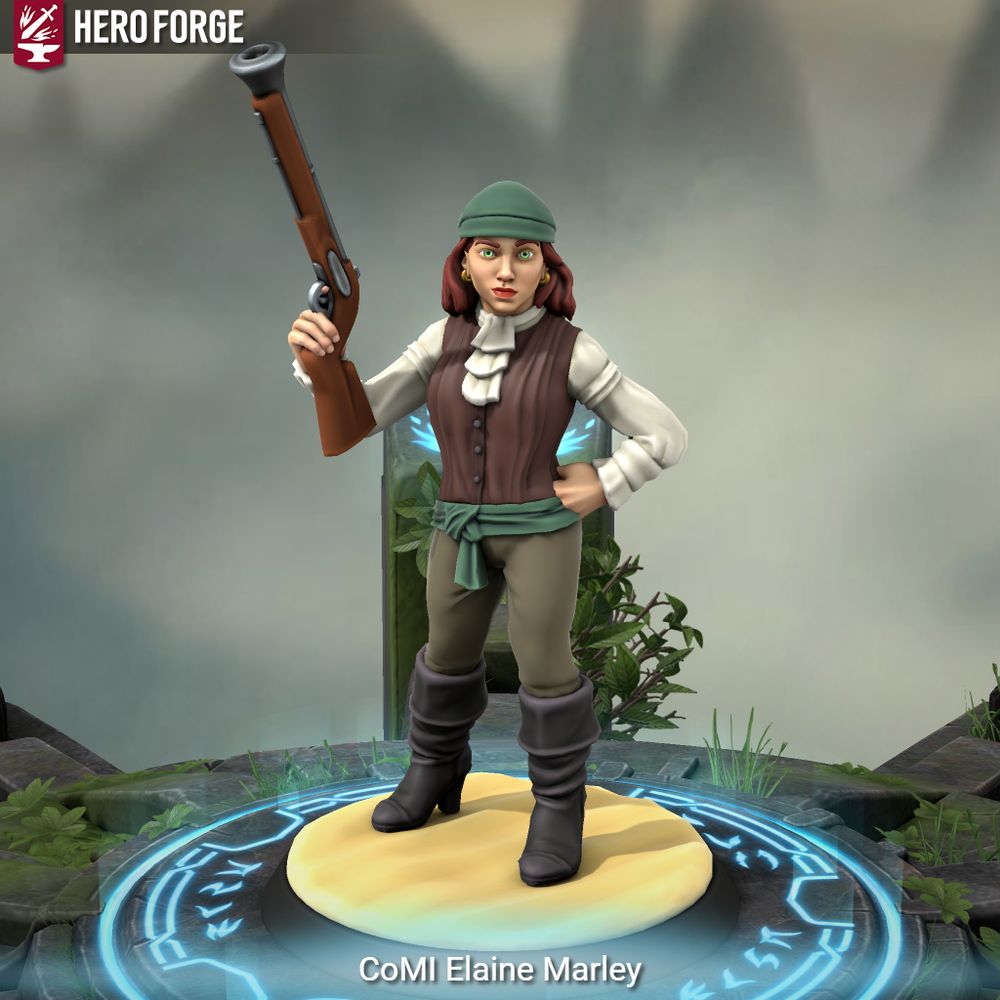 A Heroforge version of Elaine Marley from Curse of Monkey Island