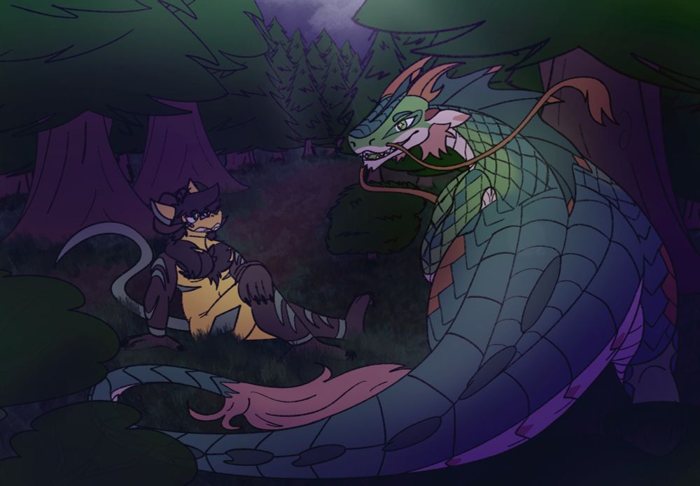 This first picture isn’t vore but serves as a little introduction thumbnail. Russet and Dany are in the woods circled close, smiling at each other.