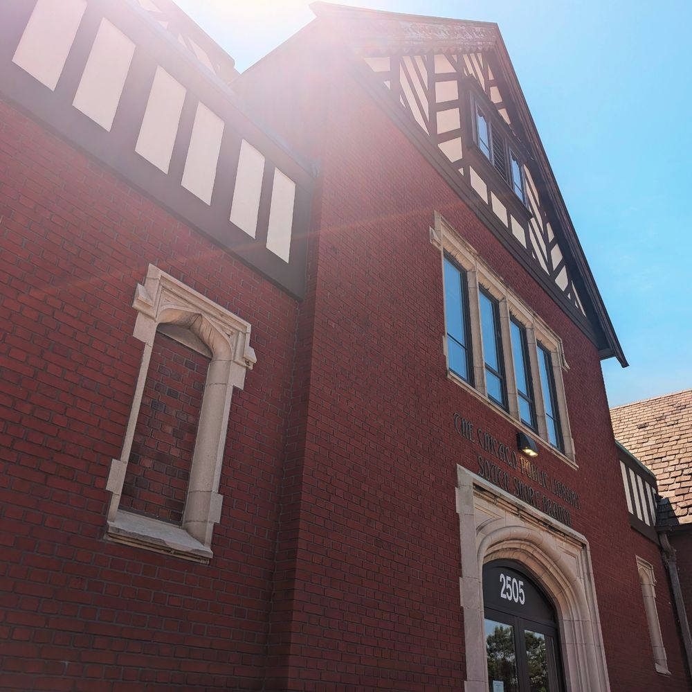 a Tudor style library building, south shore Chicago public library