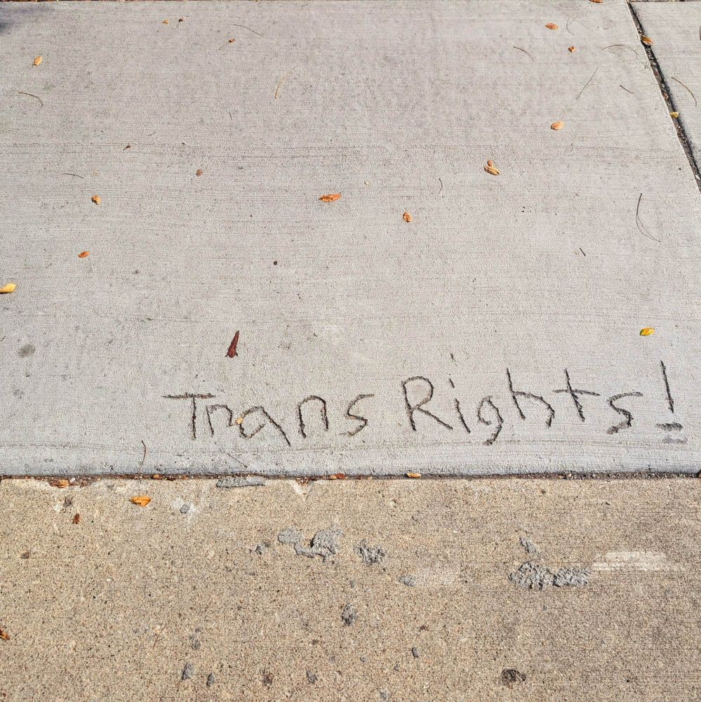 Trans Rights! written into the sidewalk cement in Chicago