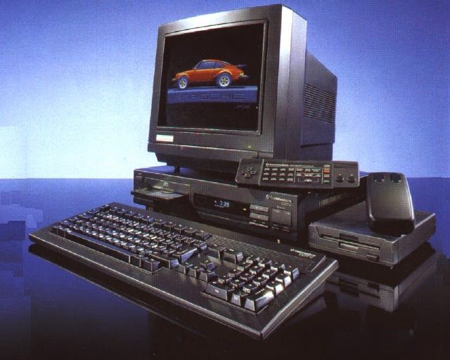 Amiga CDTV with keyboard, monitor, mouse, remote and external floppy.