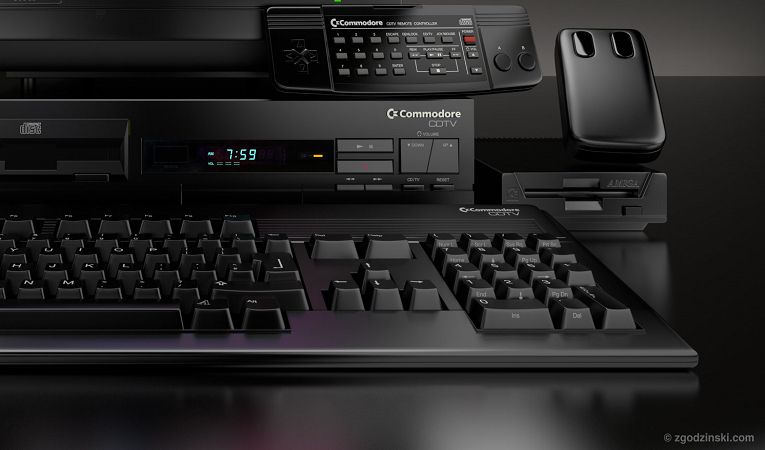 Amiga CDTV with keyboard, monitor, mouse, remote and external floppy.