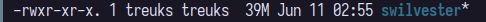 terminal output, swilvester binary (sample project), 39 megabytes size of binary while unstripped.