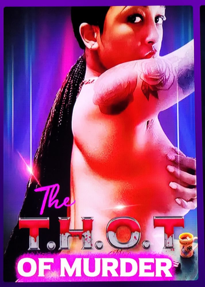 a racy but tasteful pic of a nude woman covering her breast. (👈 attn automod) it's on a thumbnail for the movie The THOT of Murder. the title is in two more fonts than you'd expect