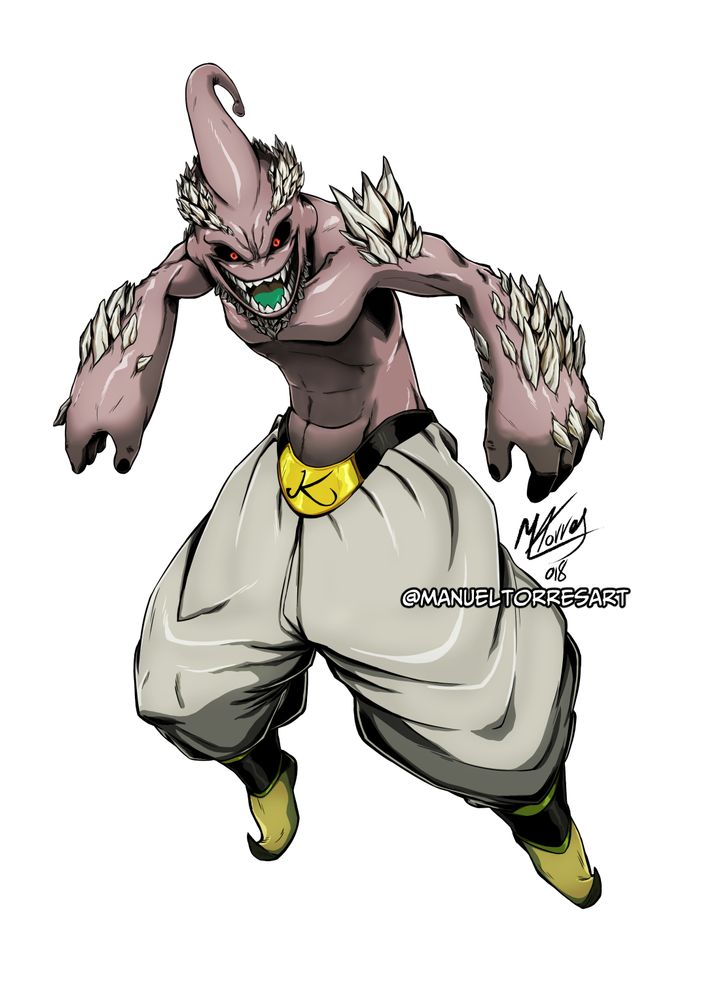 Digital drawing of a mash-up between Majin Buu from Dragon Ball and Doomsday from DC comics.