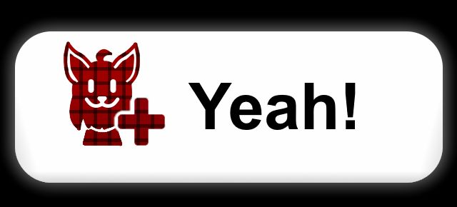 The Miiverse "Yeah!" button, but in place of the generic head is a silhouette of Cecil, a canadian lynx, with the green gradient replaced with a red gradient and plaid patterning