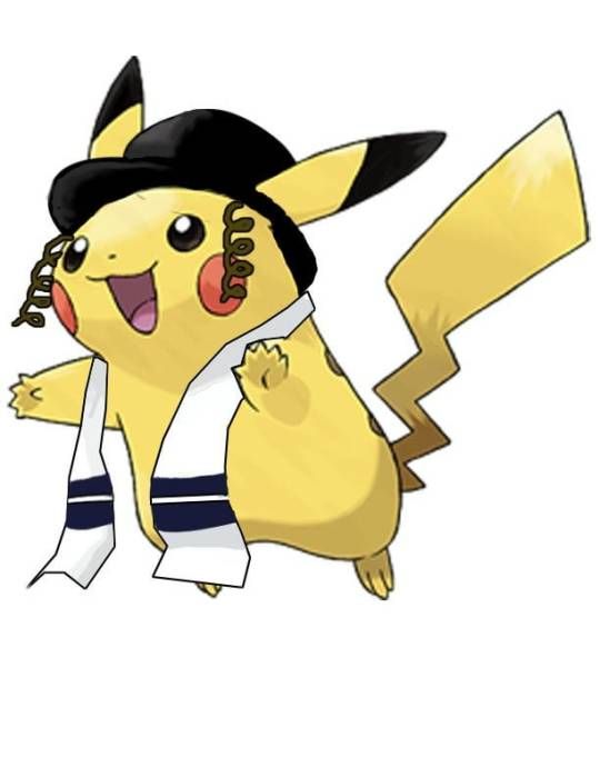pikachu edited to have a talit, peyot, and a black hat