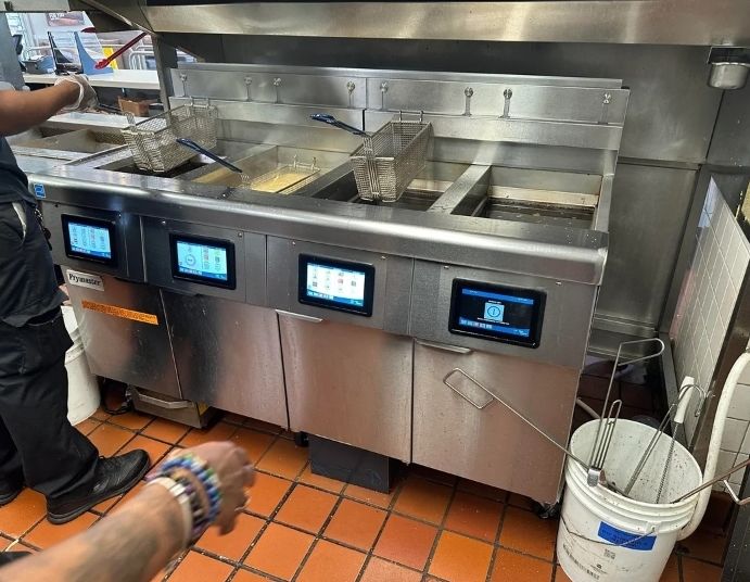Standard work fryers but with a touch screen below the basket 
