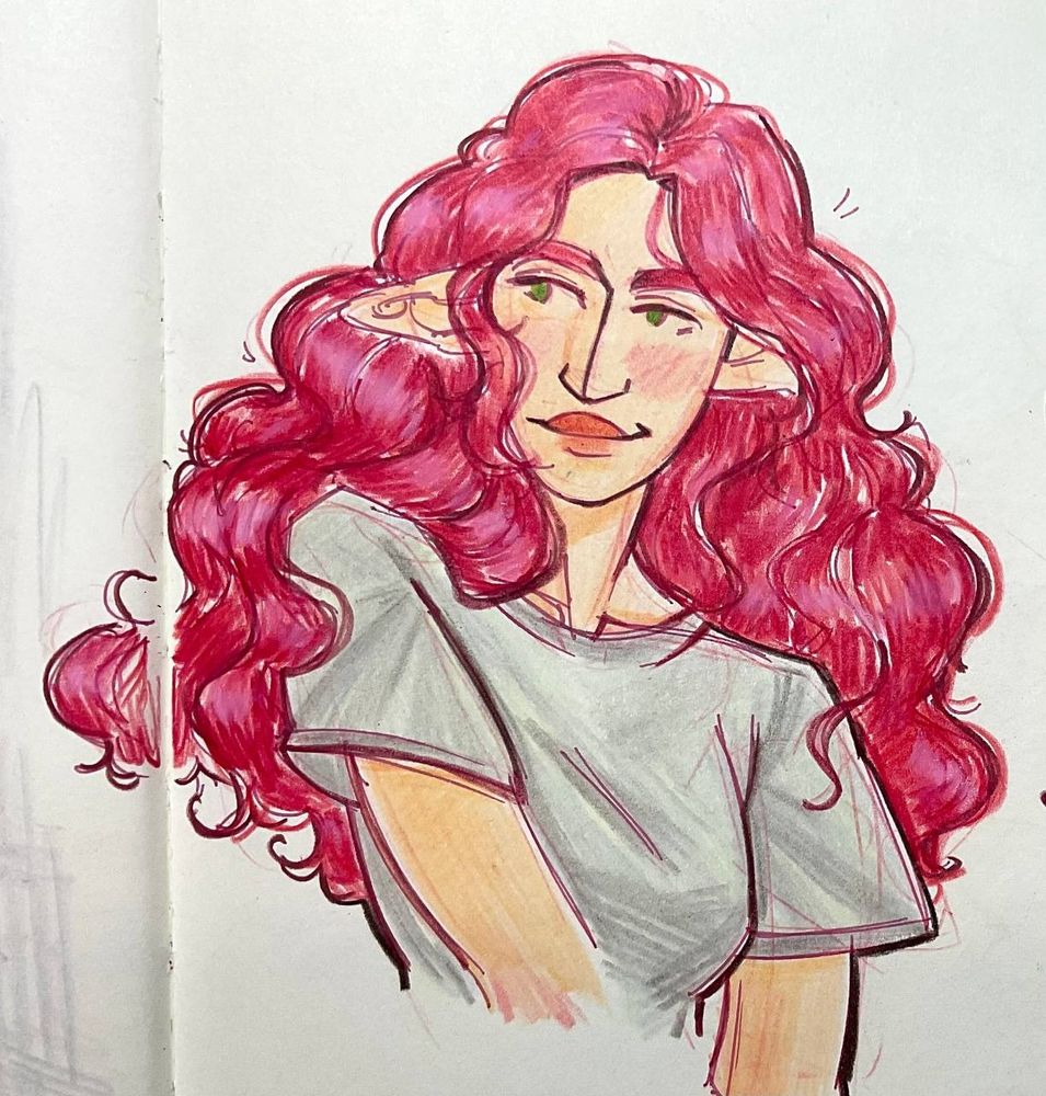 Portrait of my OC Laura. Color pencil drawing. She has wavy red hair