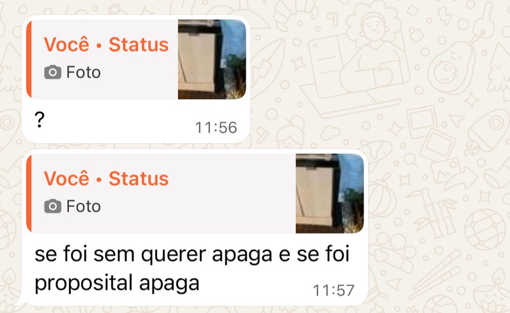Recorte de uma conversa de zap com uma foto postada inadvertidamente pela mãe e a mensagem da filha dizendo se foi sem querer apaga e se foi proposital apaga (a foto era de um móvel) 