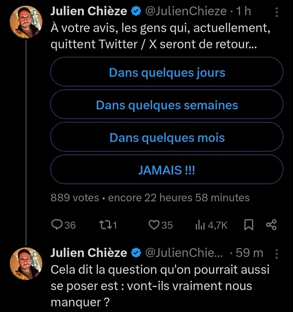 Julien Chièze qui pose la question : "les gens qui quittent X vont-ils vraiment nous manquer ?"