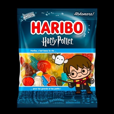 C'est un paquet de bonbons Haribo en partenariat avec la marque Harry Potter (dont la propriétaire est J. K. Rowling, immense transphobe)