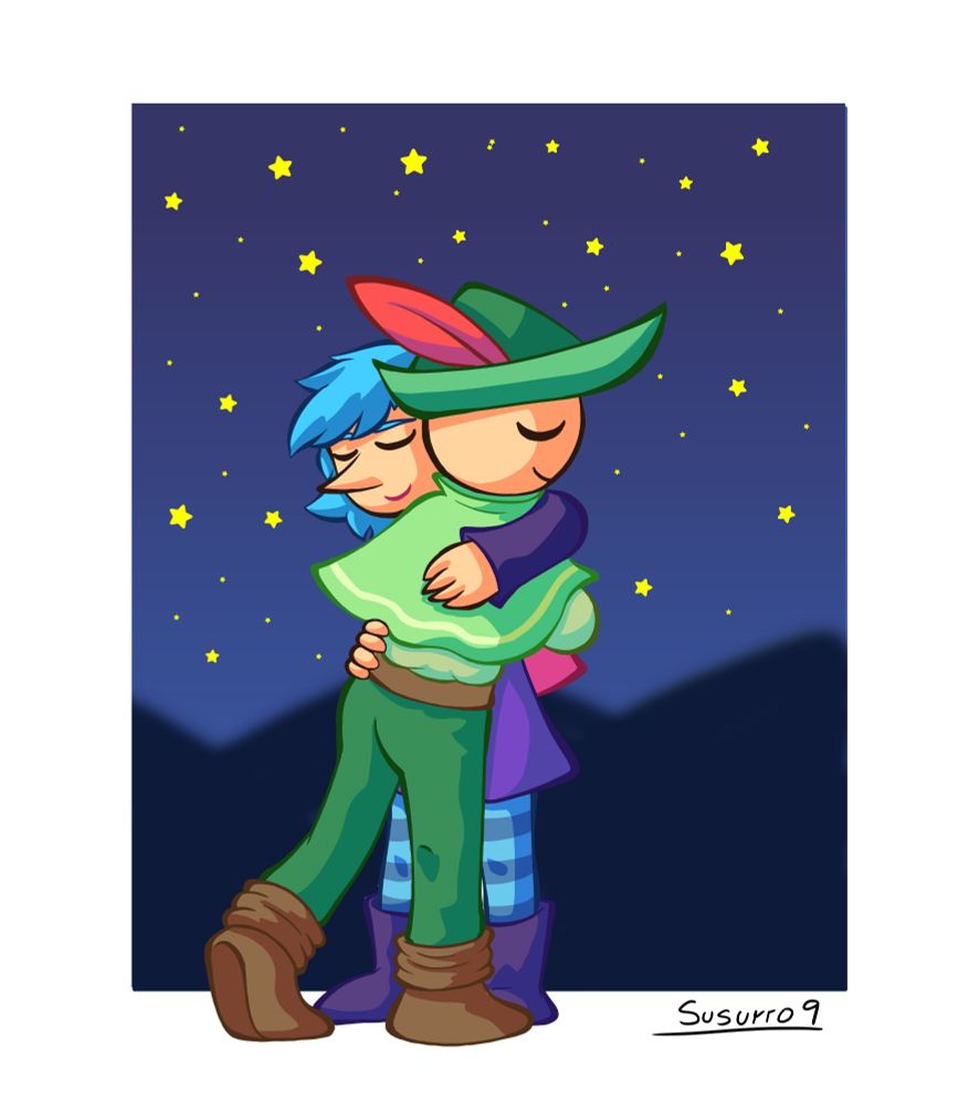 Two people sharing a hug. They look cute.
