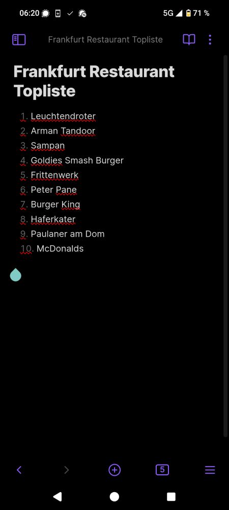 1. Leuchtendroter 
2. Arman Tandoor
3. Sampan 
4. Goldies Smash Burger
5. Frittenwerk 
6. Peter Pane
7. Burger King
8. Haferkater
9. Paulaner am Dom
10. McDonalds 