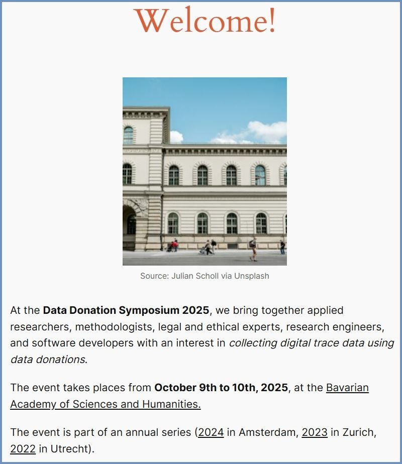 Screenshot of the website of the "Data Donation Symposium 2025"