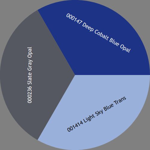 A circle split into three pie slices making a Mono palette with the colors: 000147 Deep Cobalt Blue Opal, 001414 Light Sky Blue Trans, and 000236 Slate Gray Opal