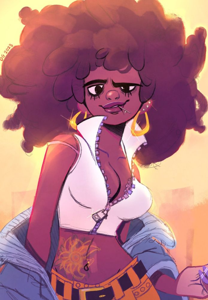 lady with hoops and a toothpick in her mouth
