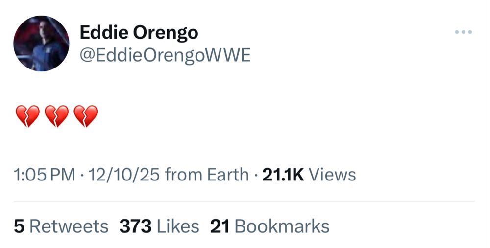 WWE referee Eddie Orengo tweeting 3 heartbreak emojis.