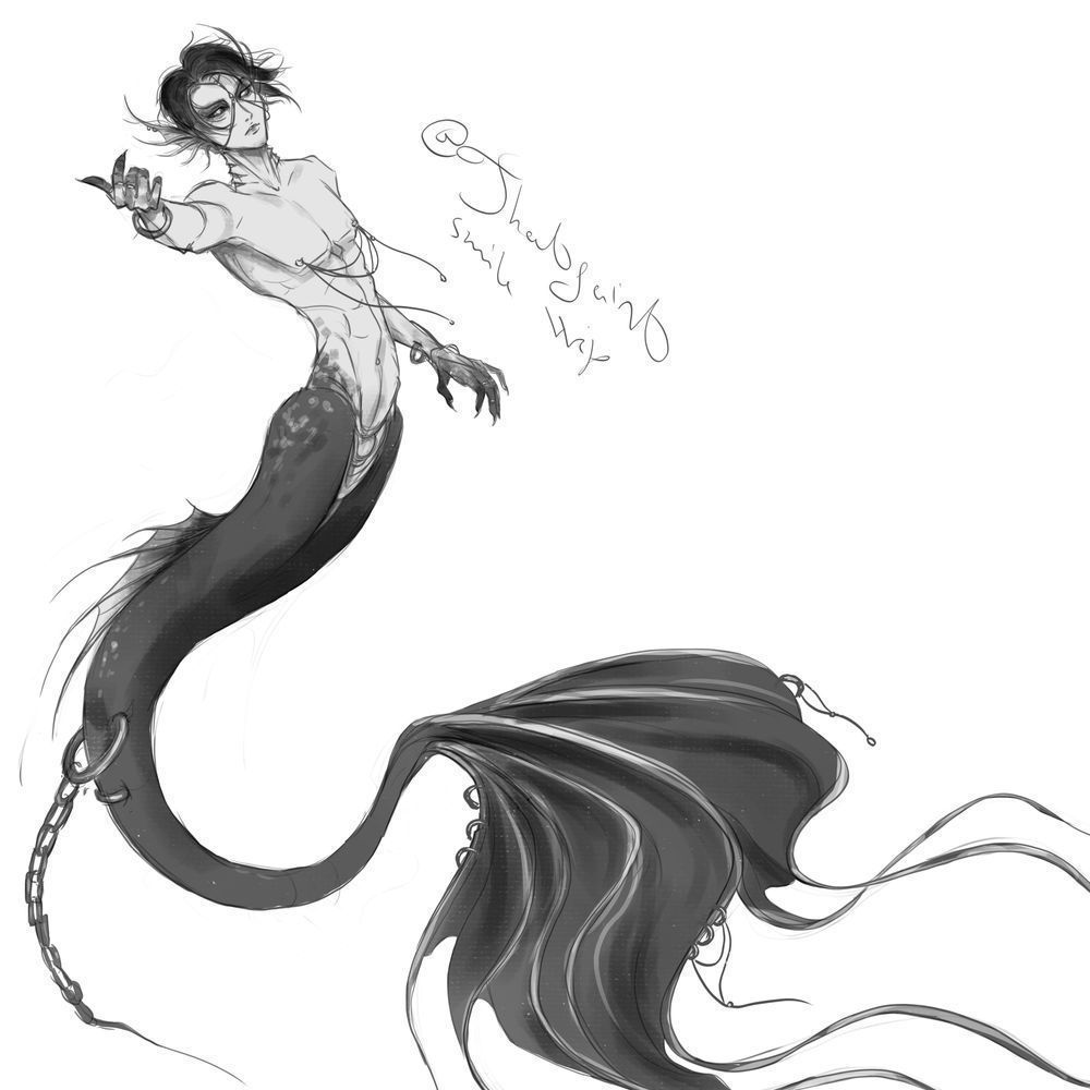 Levi ackerman mermaid design sketch b/w 