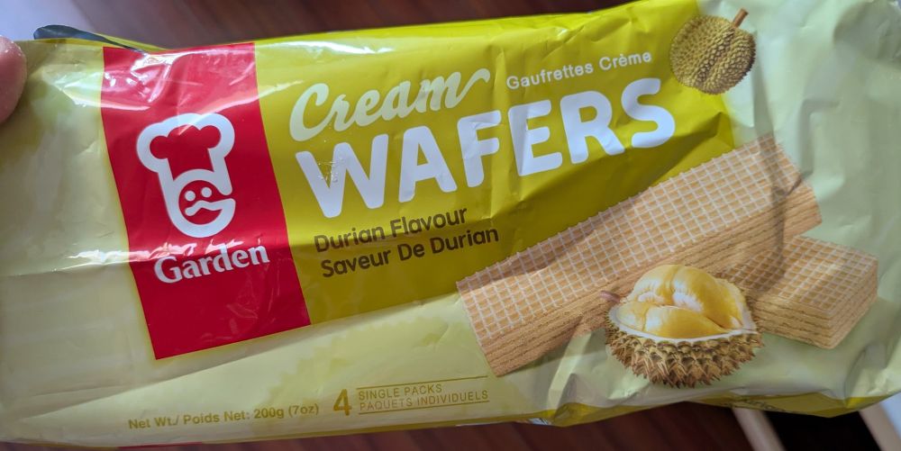 durian cream wafers, procured from T&T on 1st ave and renfrew