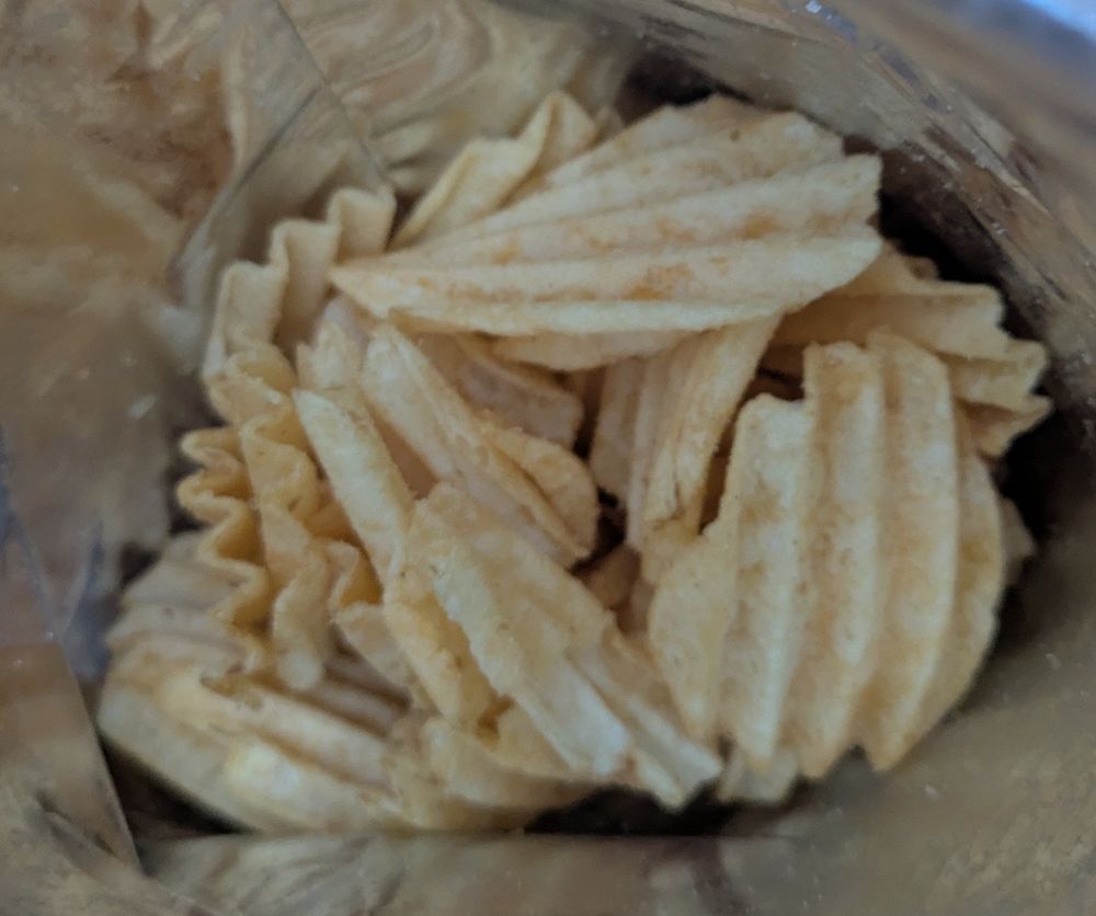 wagyu beef flavored potato chips. Procured from t&t
Asian made chips are always chock full of palm oil, which gives them that rich MOUTH FEEL yes I said it. I expect this had more than usual to capture the Wagyu flavor. Palm oil plantations are destroying biodiversity in South America so don't buy these.