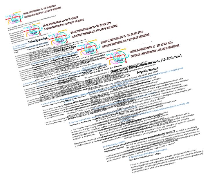 Screenshot of overlapping pages from the list of sessions for the third space symposium