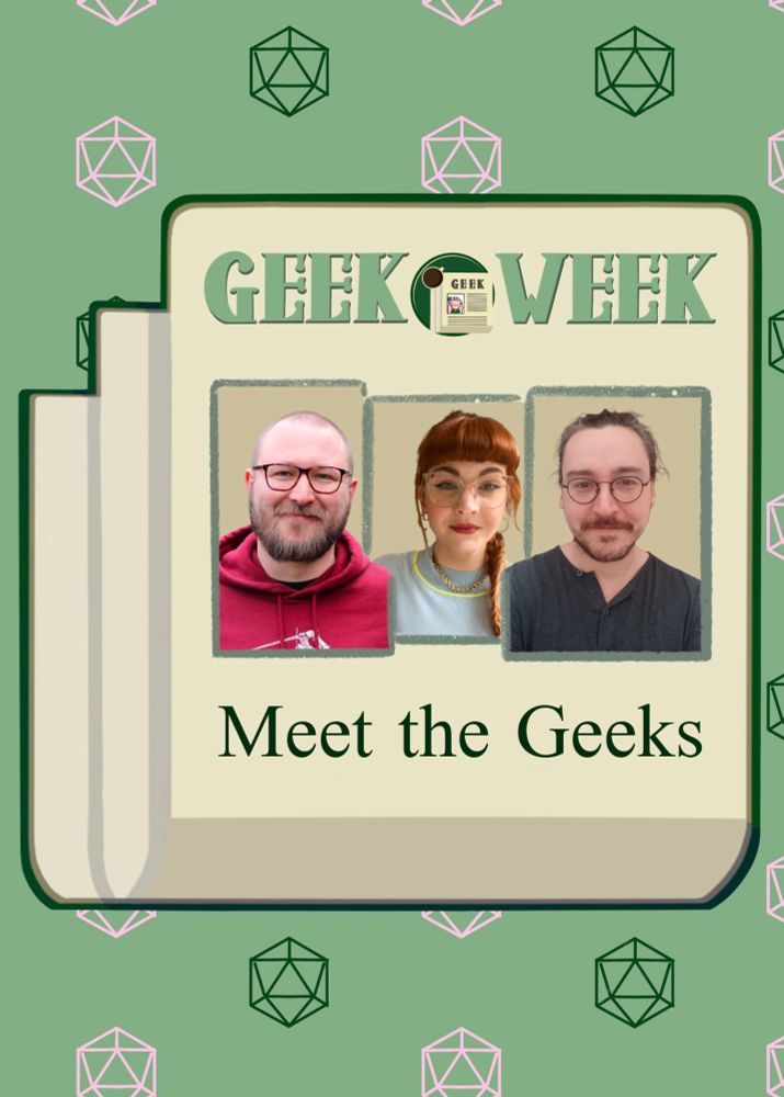 Grafik die einer zeitung nachempfunden ist, darauf sind die gesichter von emmi, lukas und jan und darunter steht meet the geeks