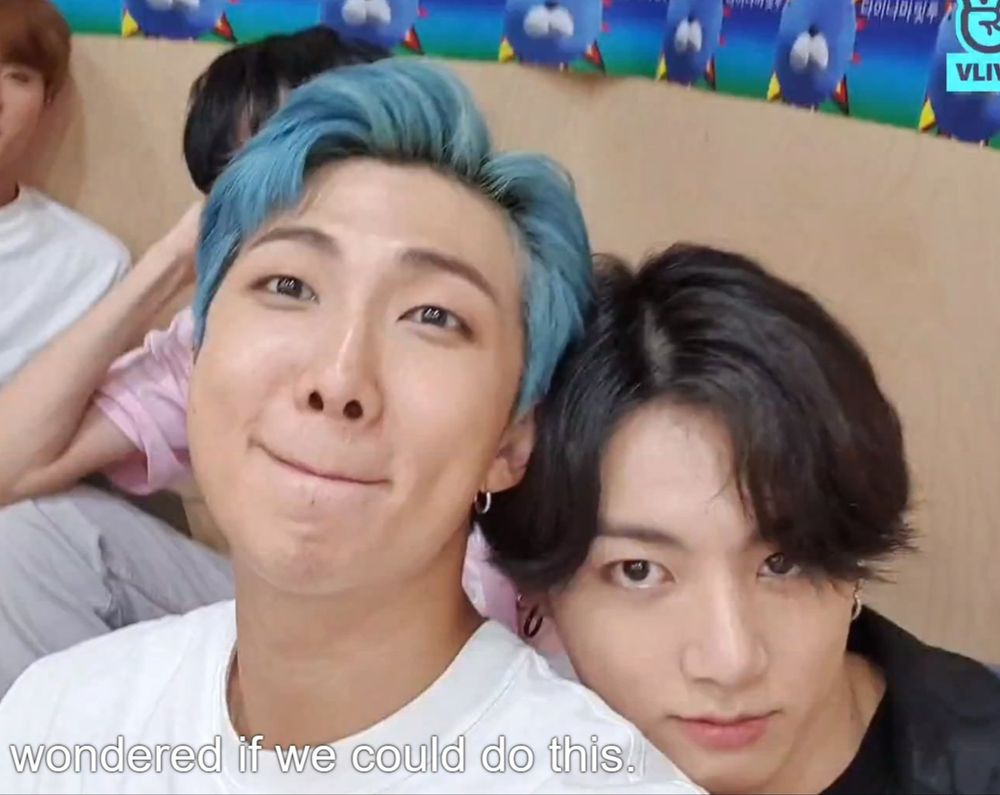namkook on vlive in 2020, jungkook's chin on namjoon's shoulder