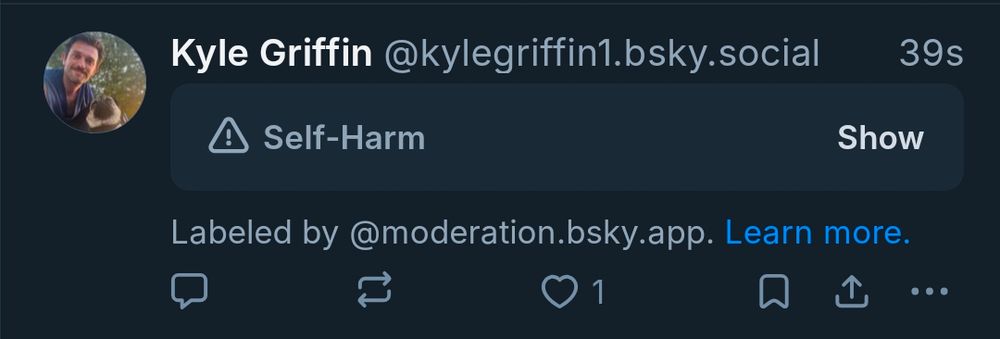 "Self-Harm" bluesky moderation label on Kyle's post showing a slave's maimed back