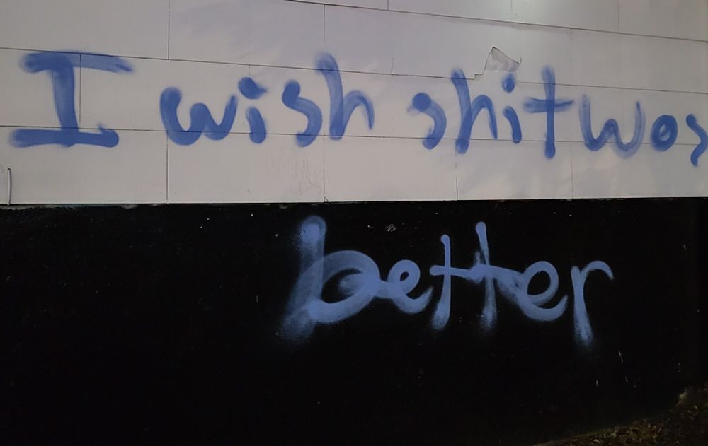 Blue simple text reading "I wish shit was better"