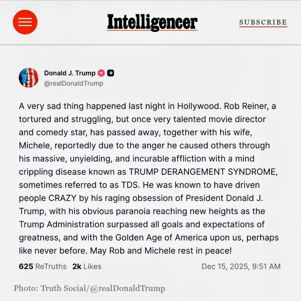 Trump's sympathy post for 
Rob & Michelle Reiner
