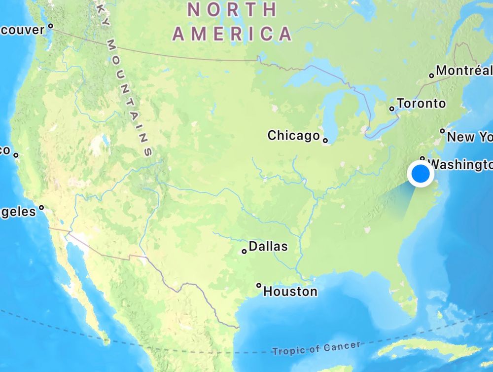 a picture of the usa with a dot on my location. its in the middle of the right edge of the country 