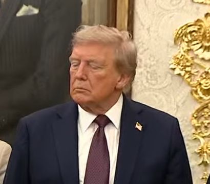 President Trump, looking harrowed and sleepy
