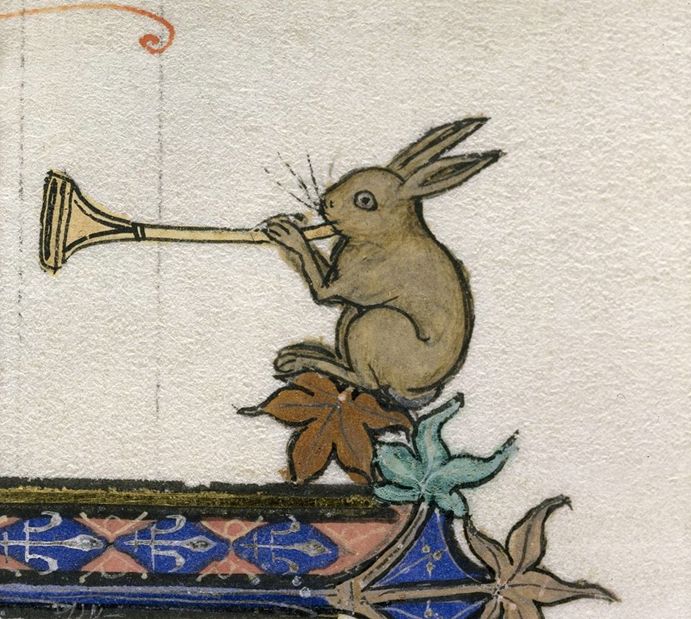 A rabbit blowing a trumpet