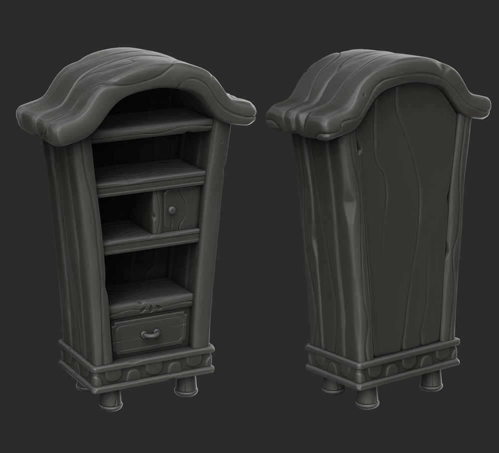 A stylized sculpt of a shelf 
