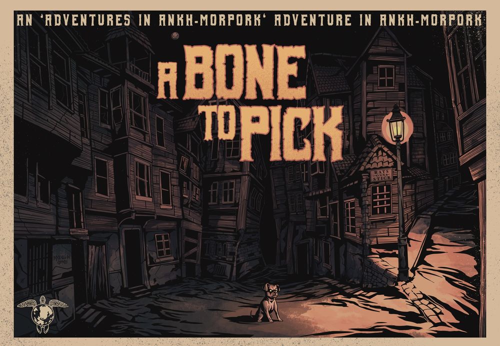 A Cover I made for a Discworld home game featuring a dark alleyway and everyone’s favorite dog Gaspode