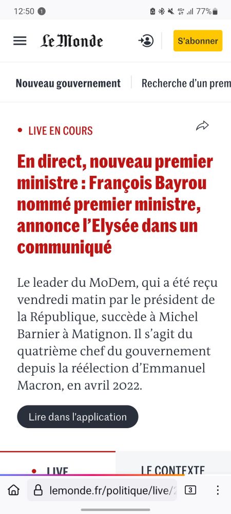 Un autre article du monde qui dit que Macron a nommé Bayrou premier ministre