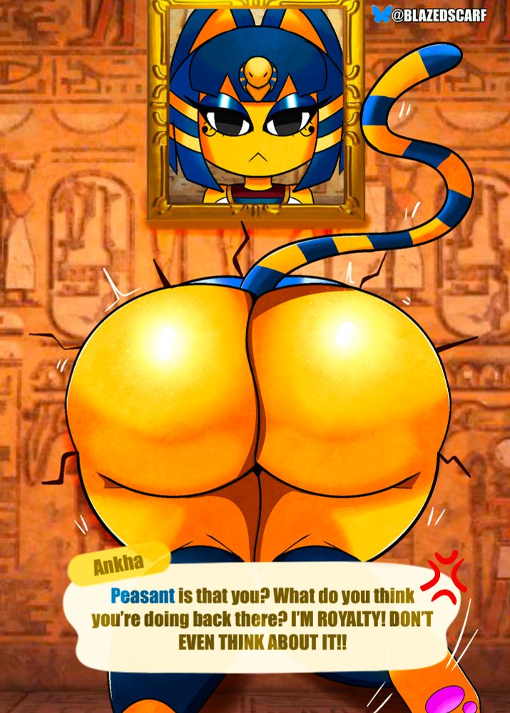 Ankha from Animal crossing stuck in a wall talking to the viewer. Her butt is protruding from the wall she is stuck in. Part 01.