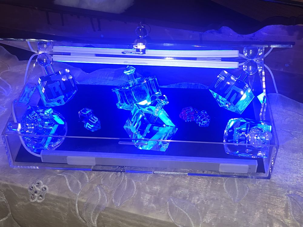 Dreidls in a display case