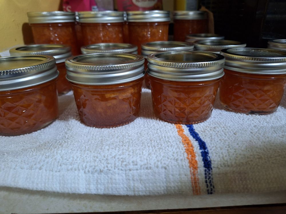 Picture of half pint and quarter pint jars of peach jam